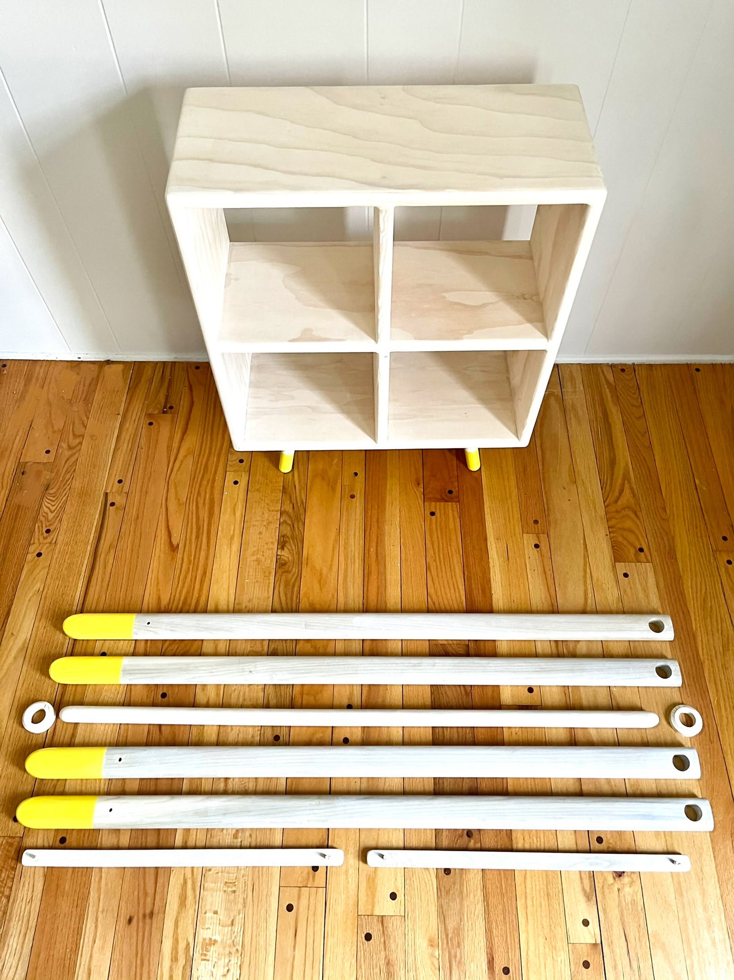 Kids' Wood and White Washed Japanese-Inspired Clothes Rack and Cubby Shelf Set